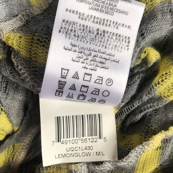 BCBG Generation Light Gray Yellow Sheer Slouchy Striped Openwork Sweater - Picture 9 of 9